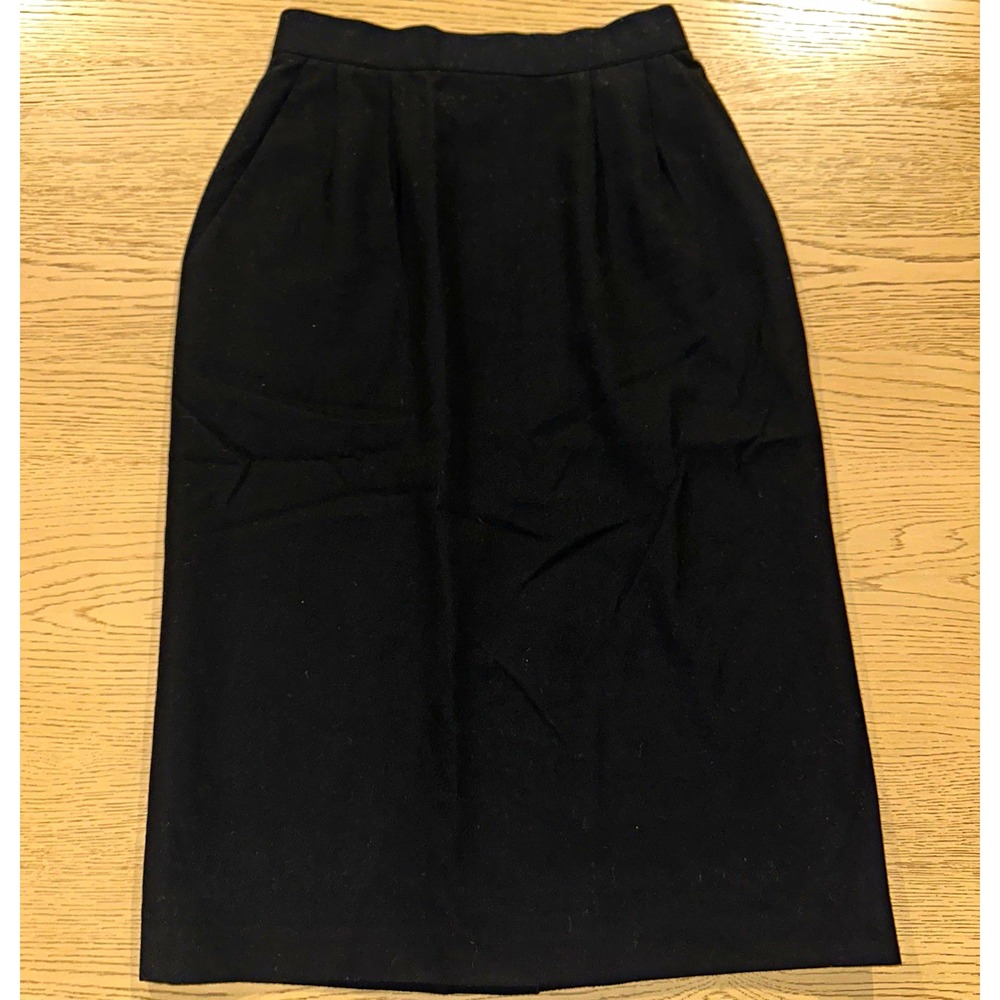Vintage Evan Picone 100% Worsted Wool Black Midi Pencil Skirt Pockets ILGWU Sz 8